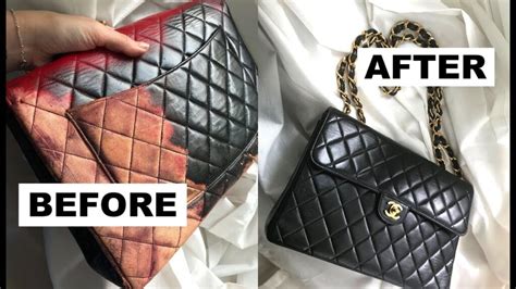 re-dyed chanel bag|chanel lambskin bag restoration.